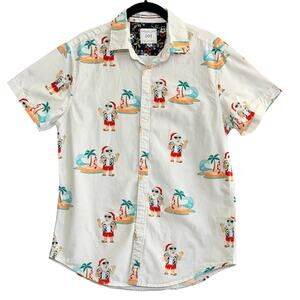 DENIM & FLOWER Ricky Singh‎ Santa Hawaiian Shirt Tropical Christmas Button Up